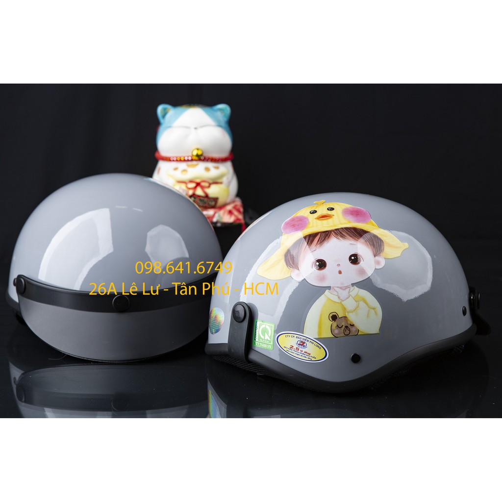 MŨ NÓN BẢO HIỂM NGƯỜI LỚN HÌNH CHIBI - MÀU XÁM