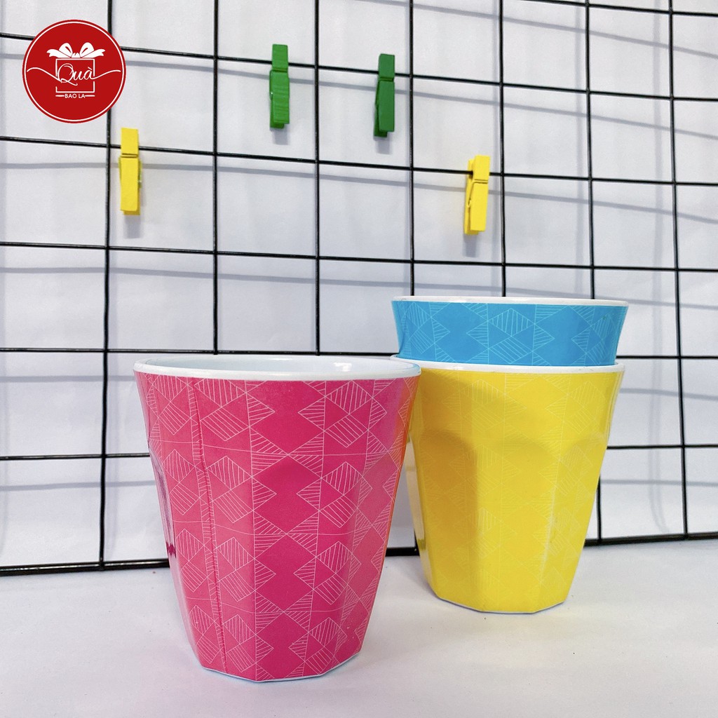 Ly cốc uống nước nhựa melamine hoa văn trắng đơn sắc (ảnh thật)