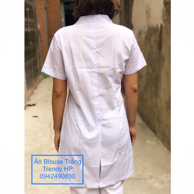Bộ quần áo blouse trắng cộc tay bác sĩ chất Lon Nhật đẹp