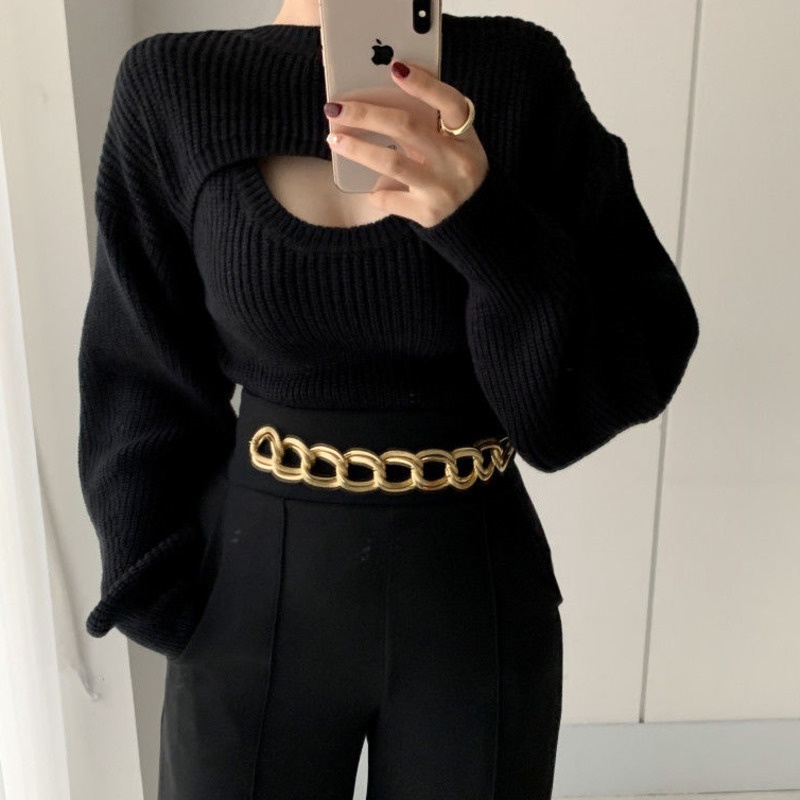 Set Áo Len Không Tay + Áo Sơ Mi Tay Dài Phong Cách Hàn Quốc Cho Nữ