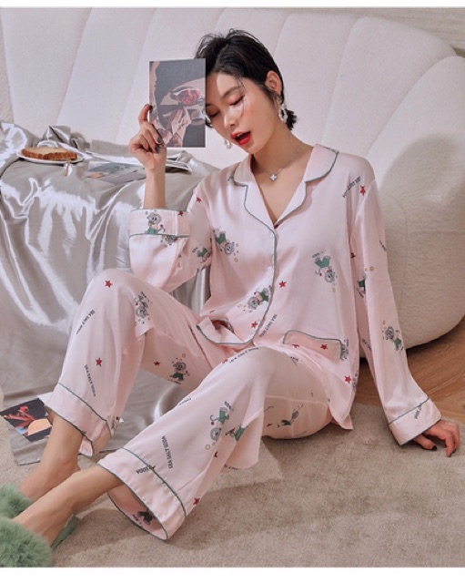 SX 620 bộ ngủ dài tay pjiama  - đồ ngủ lụa satin cao cấp -KellyWang