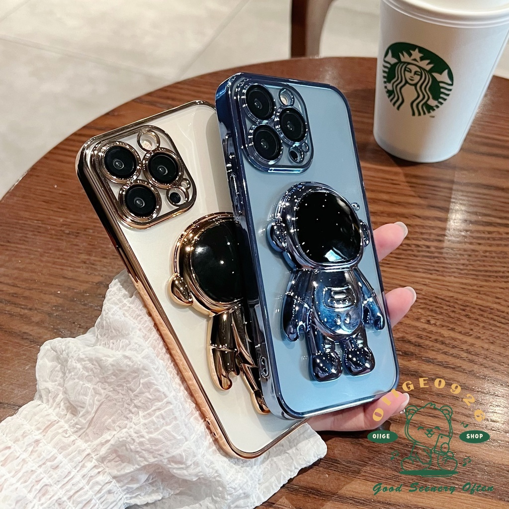 Ốp Điện Thoại TPU Mềm Trong Suốt Có Giá Đỡ Hình Phi Hành Gia Cho Iphone 13 12 11 Pro Max Xs Max Xr 8 7Plus