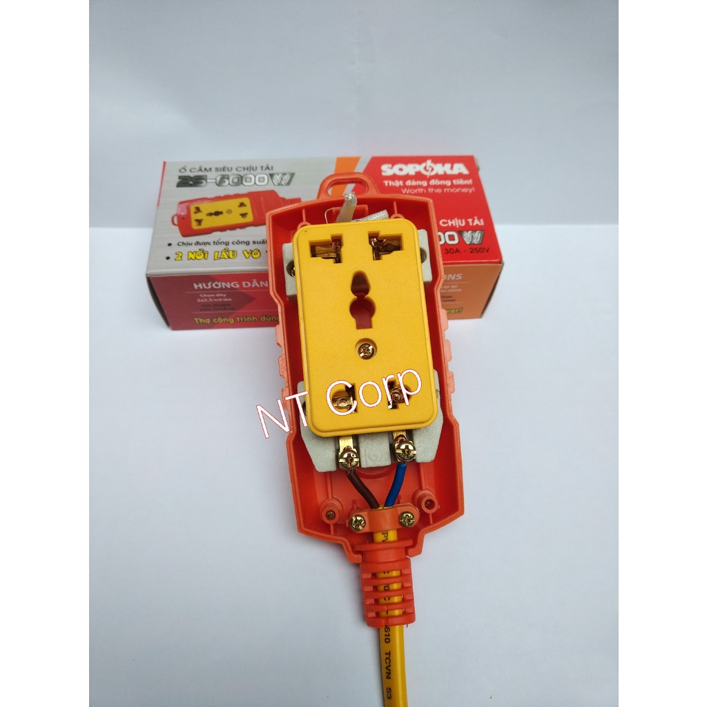 Ổ cắm điện kéo dài loại 2 lỗ công suất 4.000W , dây điện nguồn 2x1,5mm2 , dài 3M,4M,5M,7M,10M,...