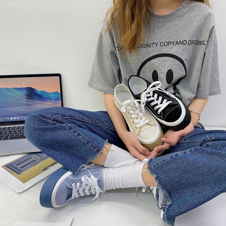 Giày Thể Thao Vải Canvas Đế Thấp Buộc Dây Trẻ Trung Hợp Thời Trang Cho Nữ | BigBuy360 - bigbuy360.vn