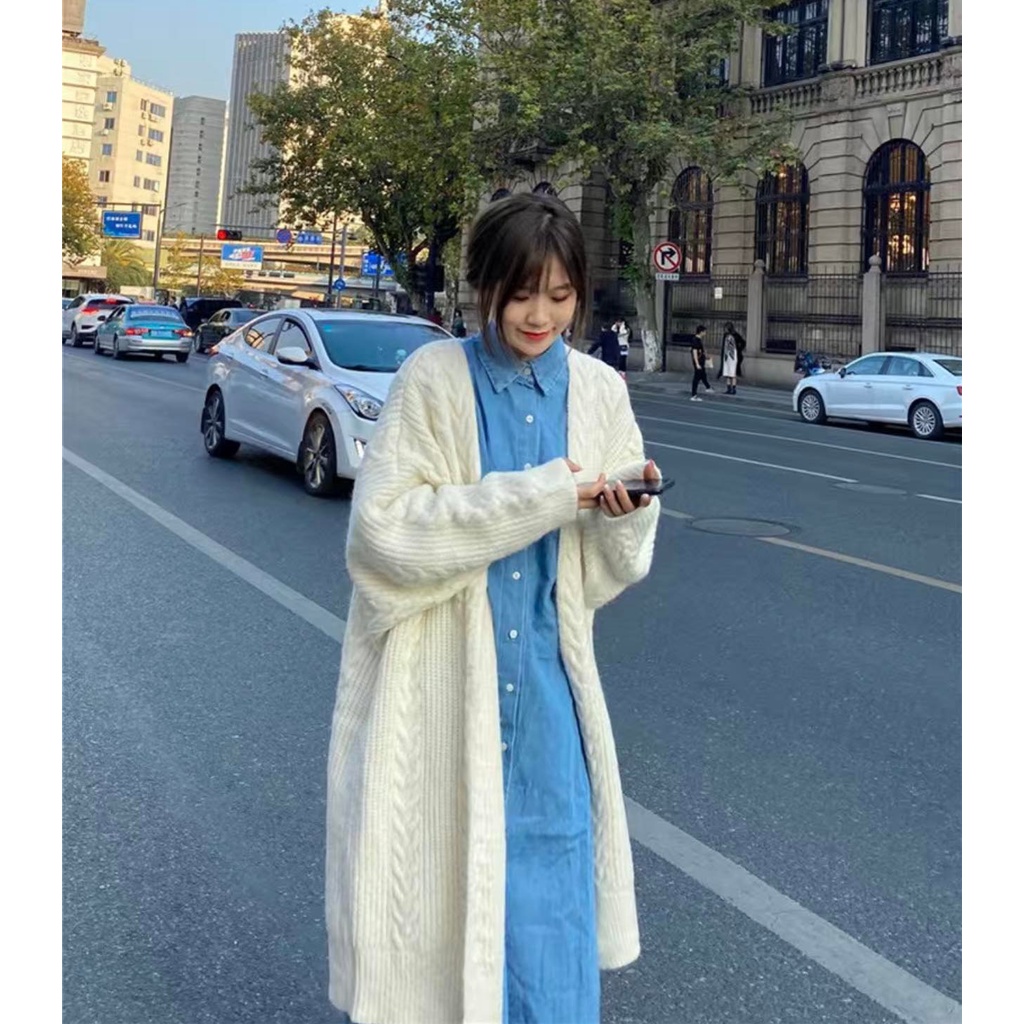 Áo khoác Cardigan dệt kim form rộng dáng dài thu đông