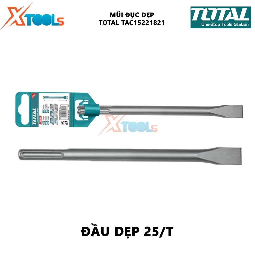 Mũi đục dẹp Total TAC15221821 | mũi đục dẹp size 18X400mm, độ bền cao, chịu nhiệt tốt, đục gỗ, tường, bê tông  [XTOOLS]