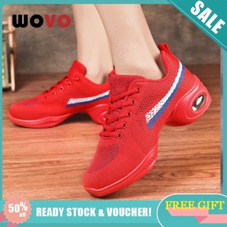 WOVO Giày nữ size lớn, giày khiêu vũ hiện đại, giày nữ lưới đế mềm, giày khiêu vũ nữ đế vuông đan dây
