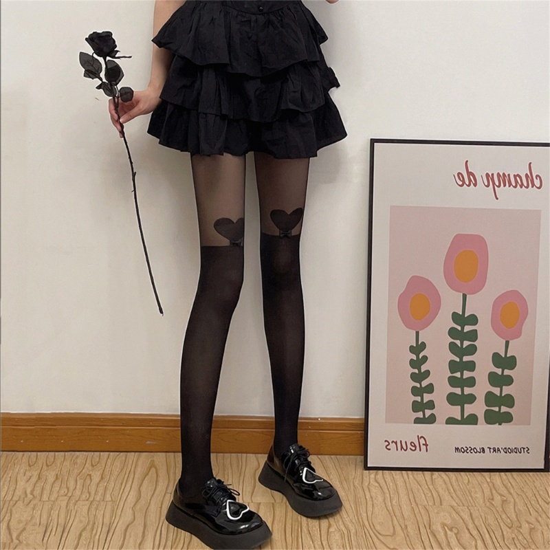 Xiangbao Quần Tất Lụa Ôm Sát Đính Nơ Trái Tim Mini Dễ Thương Cho Nữ