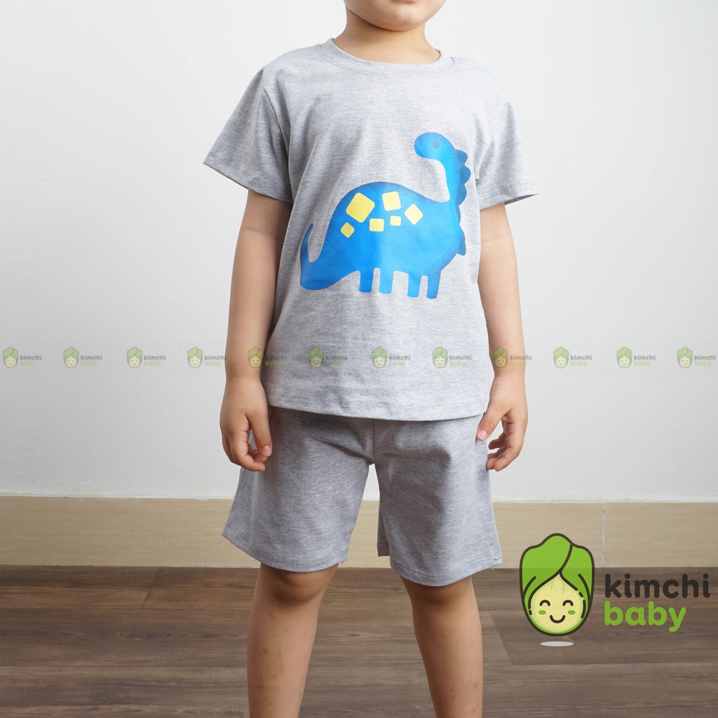 Đồ Bộ Bé Trai Minky Mom Vải Cotton 100% In Hình Khủng Long Quần Cạp Có Túi, Bộ Cộc Tay Cho Bé Mặc Nhà Mùa Hè MKM2124