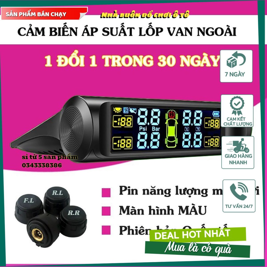 Cảm biến áp suất lốp van ngoài màn hình màu, cảm biến áp xuất lốp TPMS Pin Năng Lượng Mặt Trời