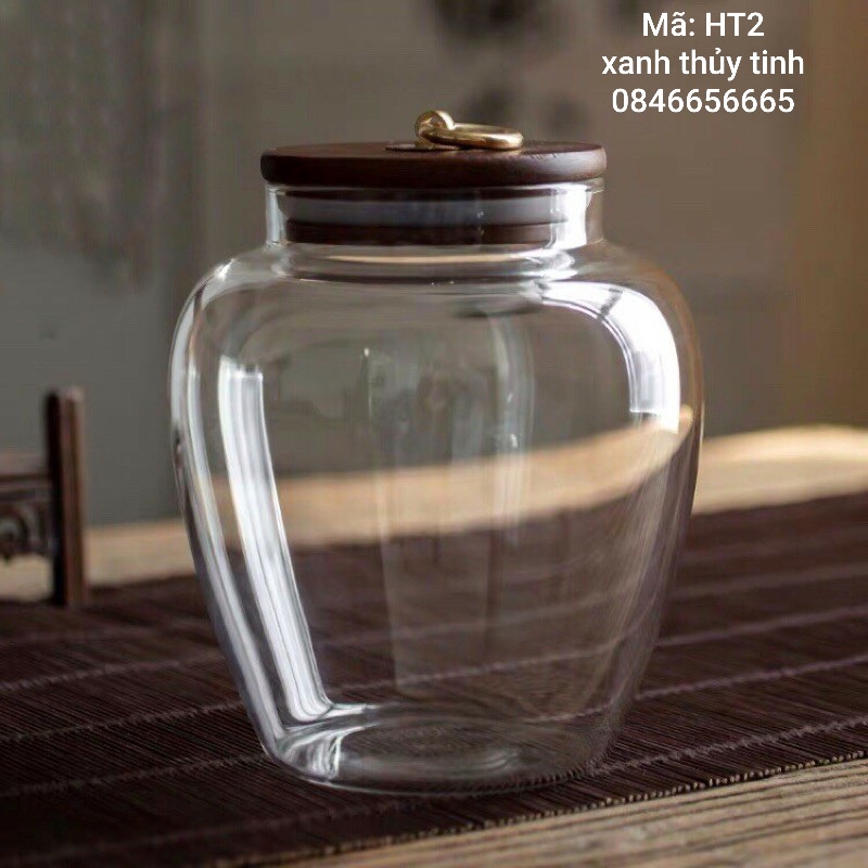 Hũ thuỷ tinh nắp gỗ đựng trà, đồ khô, bánh kẹo dung tích 1000ml