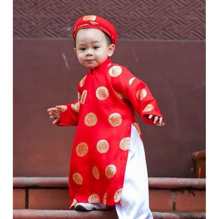 ÁO DÀI KHĂN XẾP ĐỒNG TIỀN TRẺ EM MÀU ĐỎ, ÁO DÀI TRẺ CON