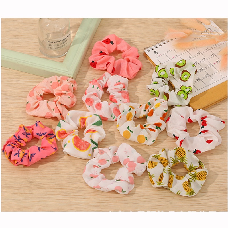 Cột Tóc Scrunchies Buộc Tóc Họa tiết Loang Màu, Trái Cây Cực Xinh