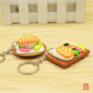 Móc Khóa đĩa sushi cá hồi salmon