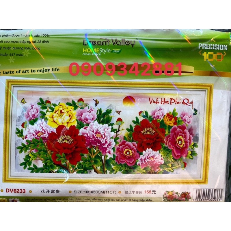 Tranh thêu chữ thập Vinh hoa phú quý Dream valley mẫu mới DV6223 (1m x 50 cm)chưa thêu