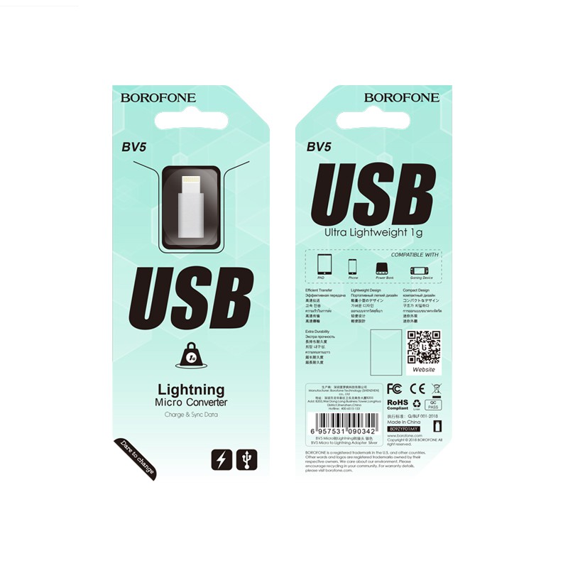 Đầu OTG chuyển đổi Micro USB sang Lighning Borofone BV5