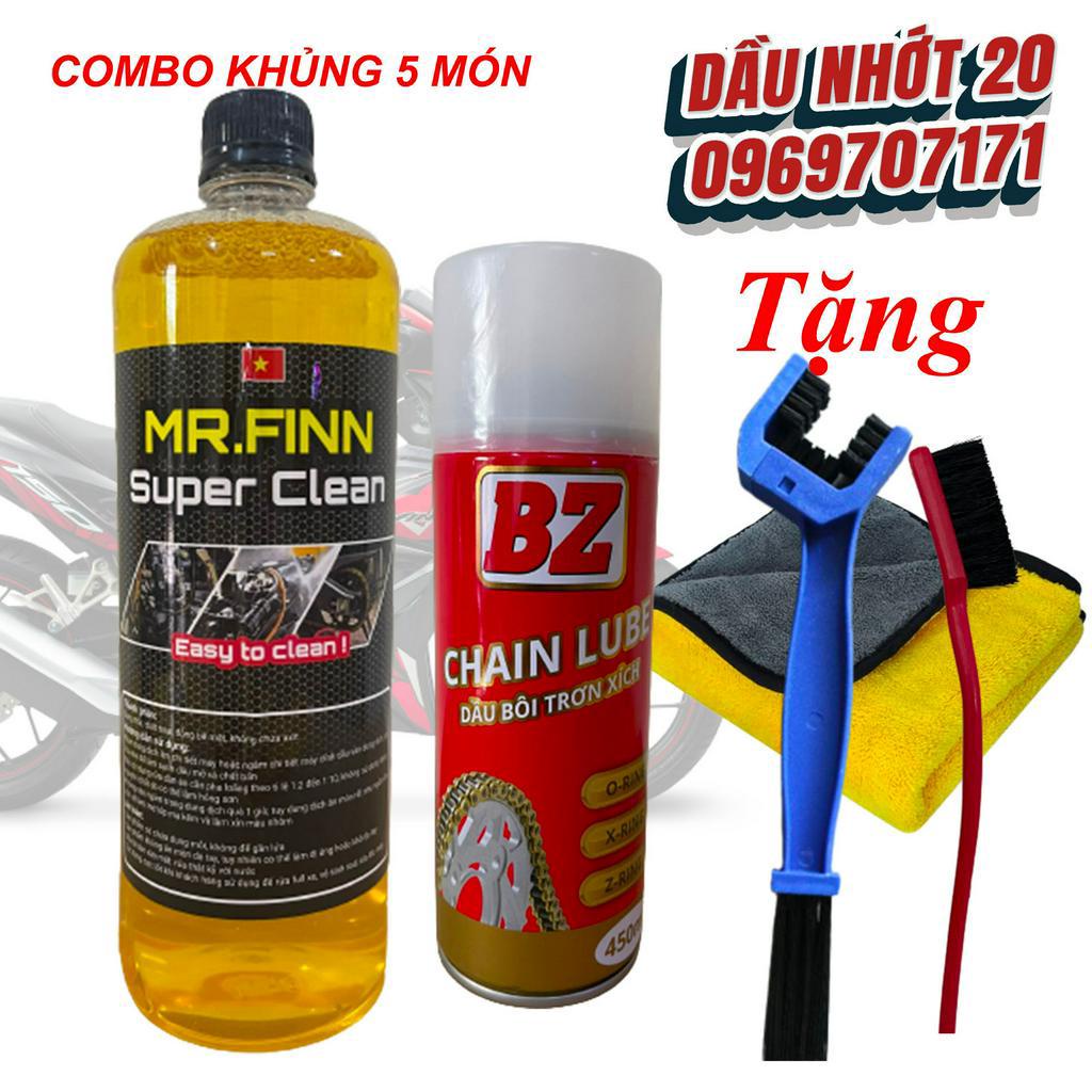 COMBO KHỦNG 5 MÓN Dưỡng Sên BZ + Rửa Sên, rửa xe Mr.FINN 1L, BÀN CHẢI 3D, KHĂN LAU XE, BÀN CHẢI CHÀ MAMG CÁ