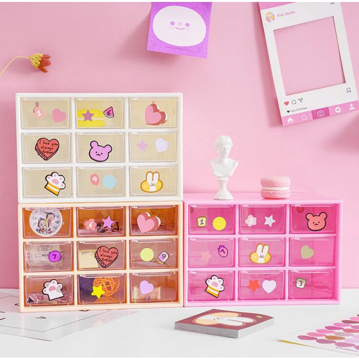 Kèm Sticker Tủ Mini Đa Năng 6 - 9 Ngăn Để Bàn Trang trí Phòng Cực Xinh