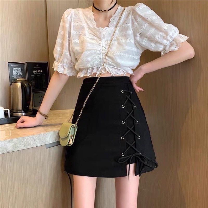 Chân váy chữ A dáng ngắn có dây buộc | BigBuy360 - bigbuy360.vn