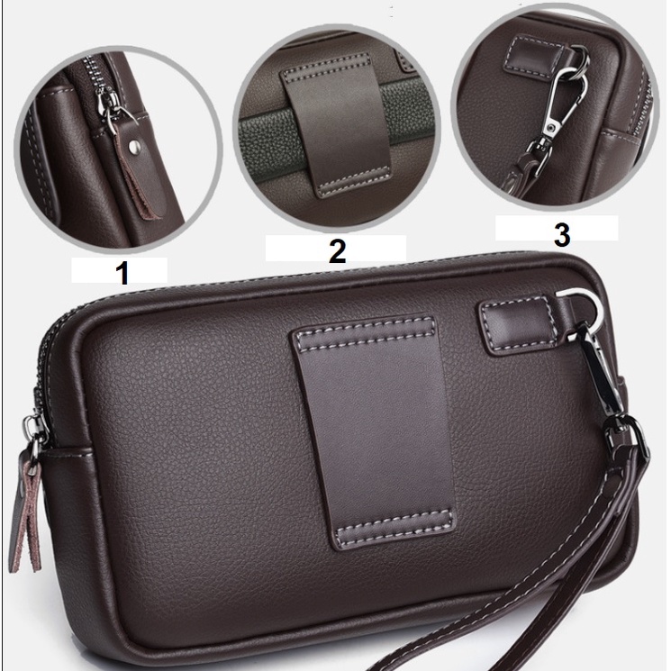 Ví Cầm Tay Nam 2 Trong 1 Kết Hợp Túi Bụng 2008 Nhỏ Gọn Nhiều Ngăn Đựng Tiền Thẻ Card Điện Thoại Tiện Lợi Da Pu Cao Cấp