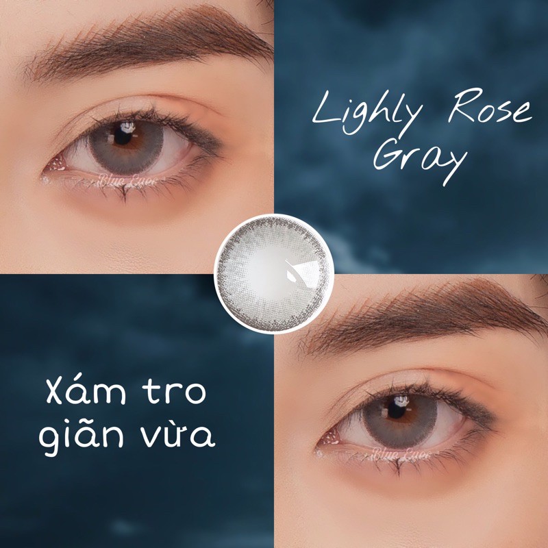 Kính áp tròng Hàn Quốc xám xanh cá tính LIGHLY ROSE GRAY, độ cận 0-8, hsd 6 tháng, giãn tròng 14.0.