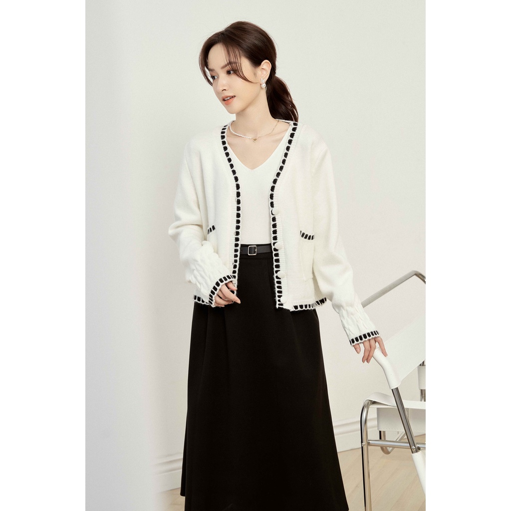 Cardigan phối viền cổ V 2 túi vuông TIINSTORE G21156