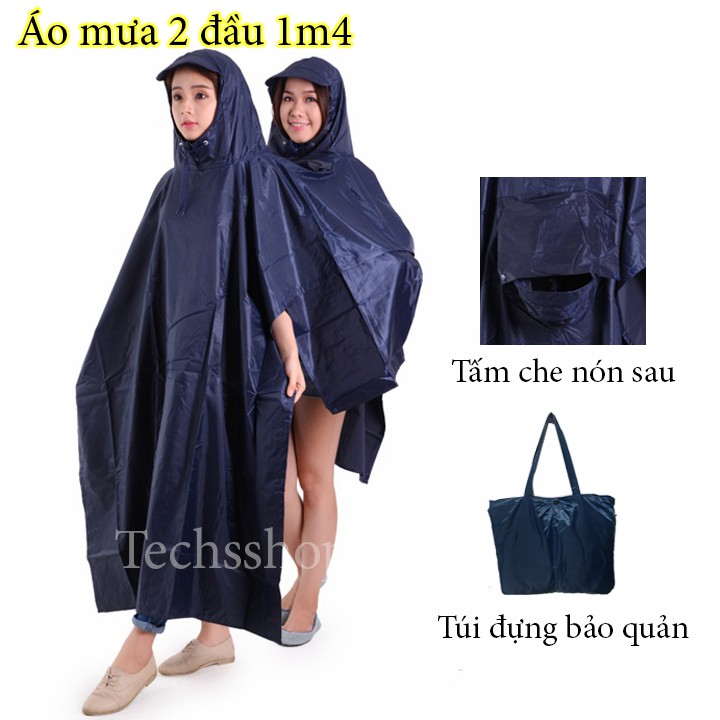 Áo Mưa 2 Đầu Vải Dù Cao Cấp 1m4 Size 3XL - Áo Mưa Đi Xe Máy Cho Người Lớn Kèm Túi Đựng Bảo Quản