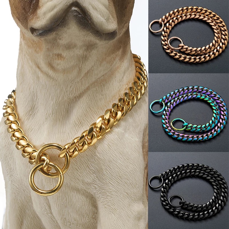 Vòng Cổ Xích 10mm Bằng Thép Không Gỉ Màu Vàng Kim Bền Bỉ Huấn Luyện Chó Pitbulls