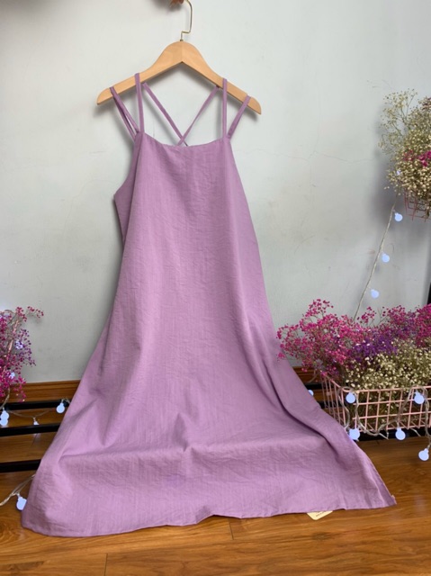 Váy suông nữ,đầm suông nữ 2 dây đi biển chất đũi xinh xắn