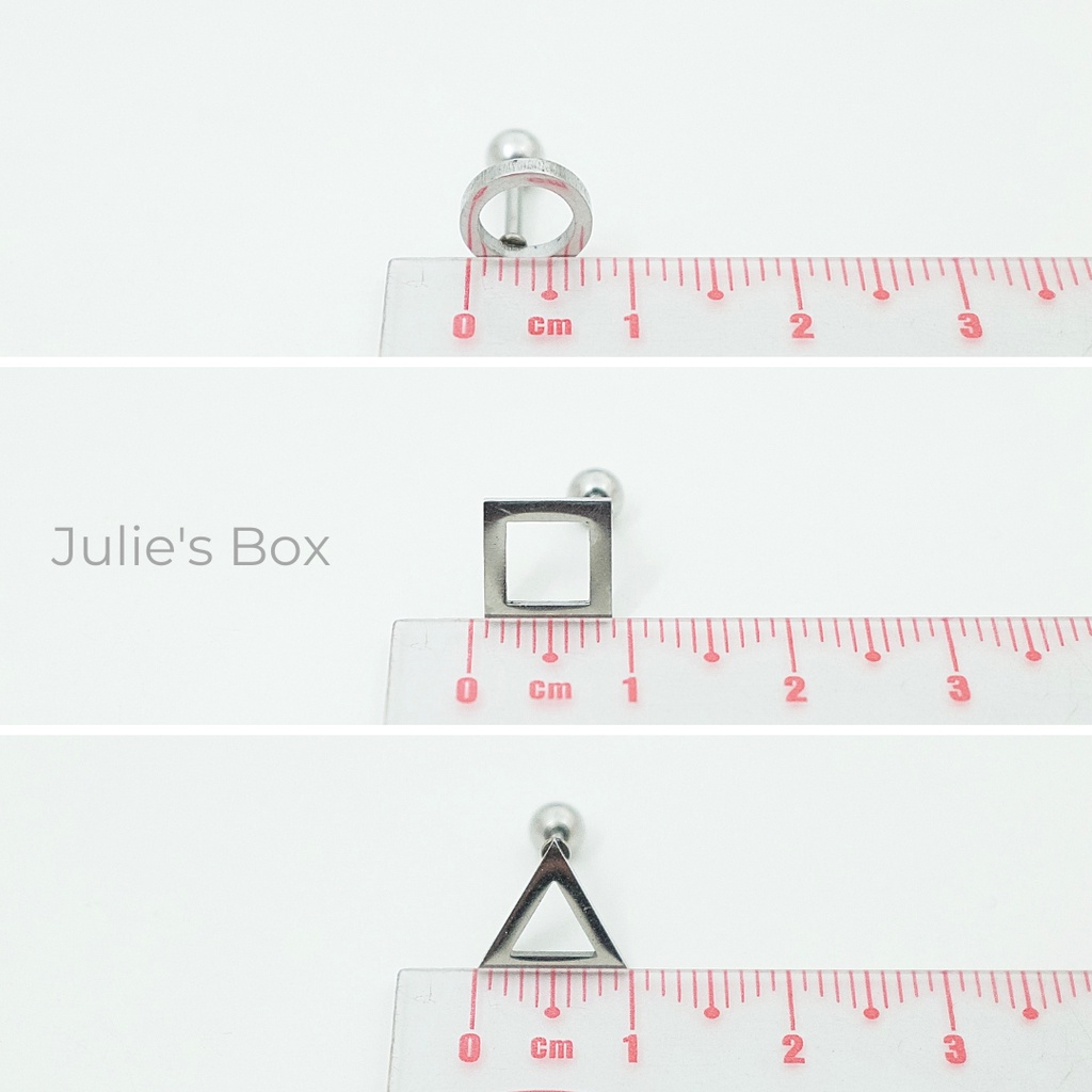 [1 Chiếc] Khuyên Tai Hình Học Tam Giác Vuông Tròn Rỗng Size Lớn Unisex Titan Không Đen Không Ngứa julies box 66