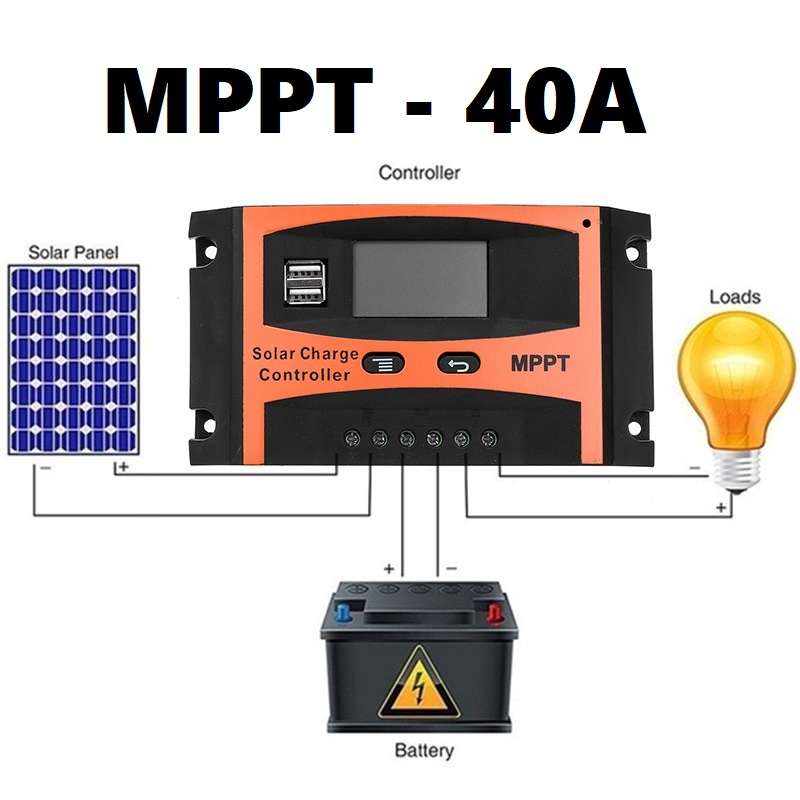 Điều khiển sạc năng lượng mặt trời MPPT 40A tự nhận bình 12/24Vcông nghệ MPPT hiệu suất cao tổn hao ít - 40A TNS