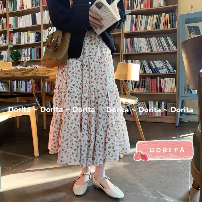 Chân váy hoa nhí vintage 3 tầng hàng Quảng Châu - Chân váy dài vintage 2 lớp - Dorita Boutique
