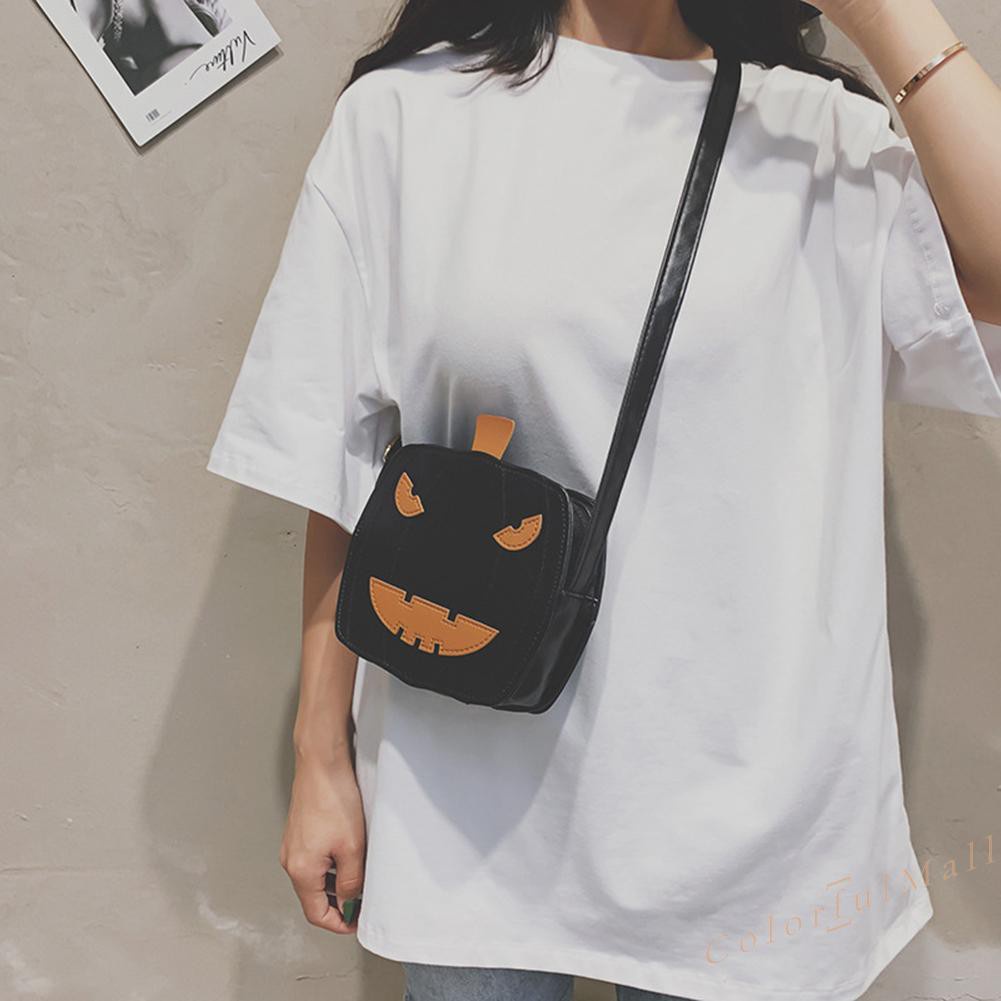 Funny Pumpkin Shoulder Messenger Bag Girls Ladies PU Casual Purse Handbag