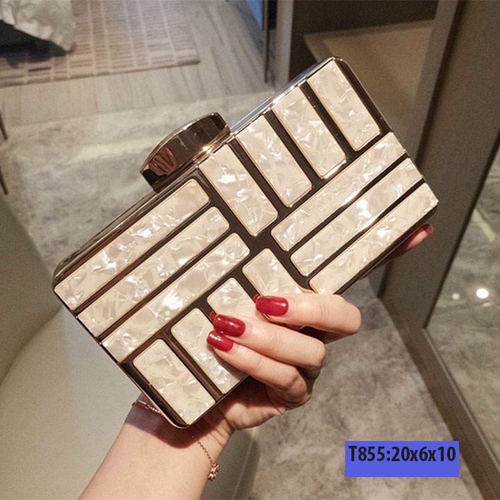 Ví nữ cầm tay dự tiệc đẹp, bóp cầm tay nữ dự tiệc, cưới trong suốt đính đá sang trọng - T855