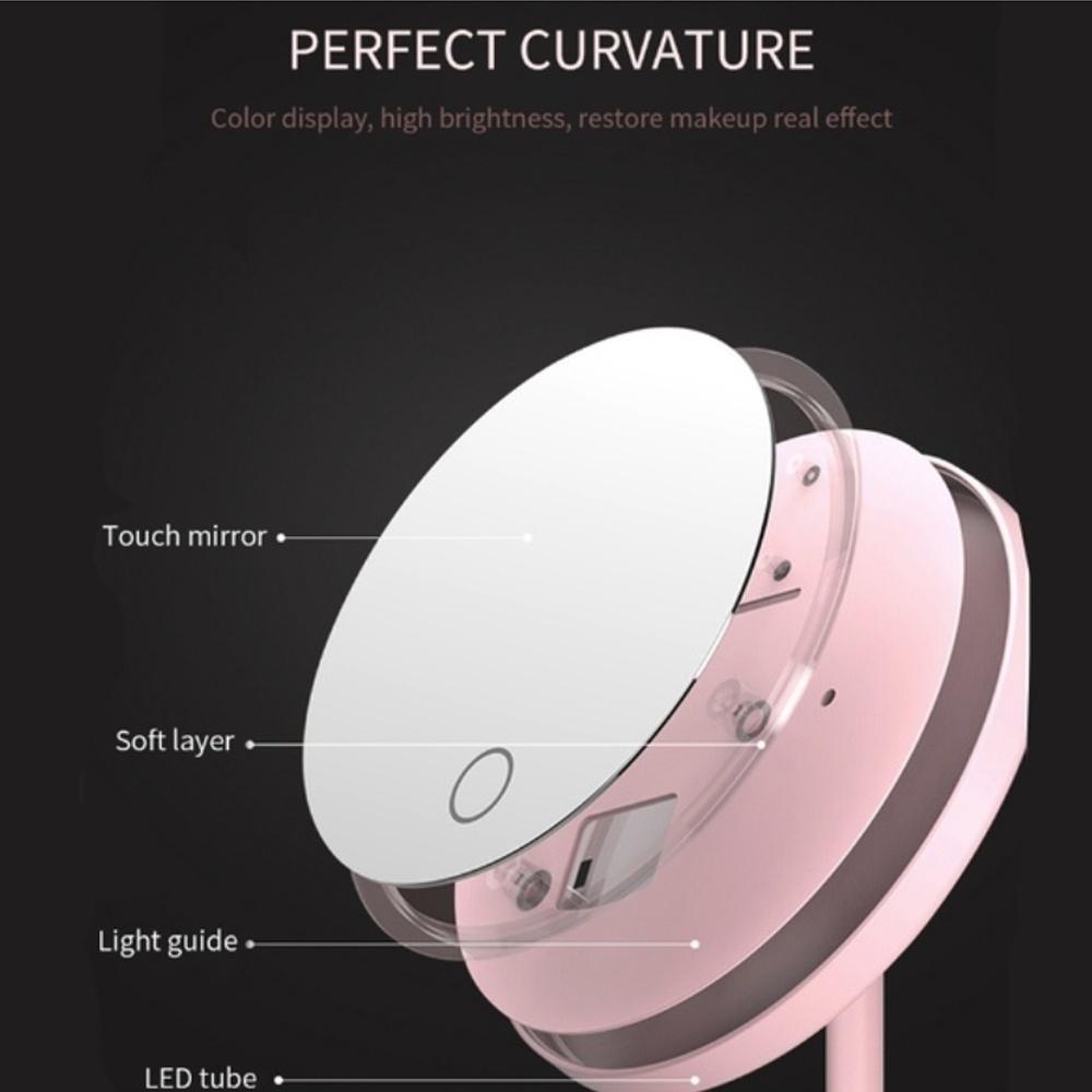 Gương Trang Điểm Có Đèn Led 3 Chế Độ Kèm Đế Đựng Tiện Dụng