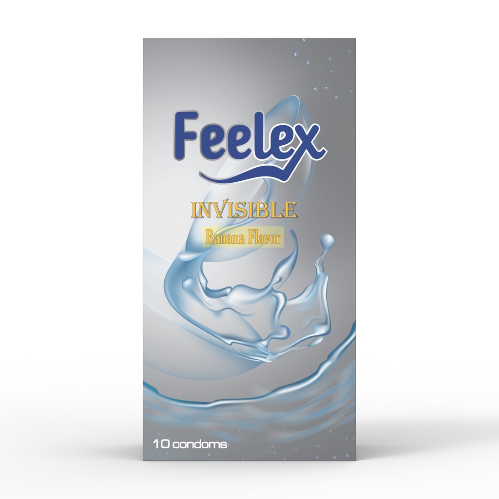 Bao cao su Feelex Invisible siêu mỏng, nhiều gel bôi trơn, hương dâu, hương chuối, hộp 10 bcs - olo store