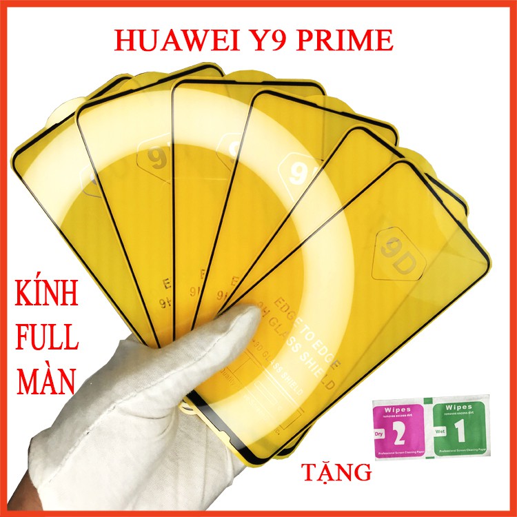 Kính cường lực HUAWEI Y9 PRIME 2019, Kính cường lực full màn hình, Ảnh thực shop tự chụp, tặng kèm bộ giấy lau kính