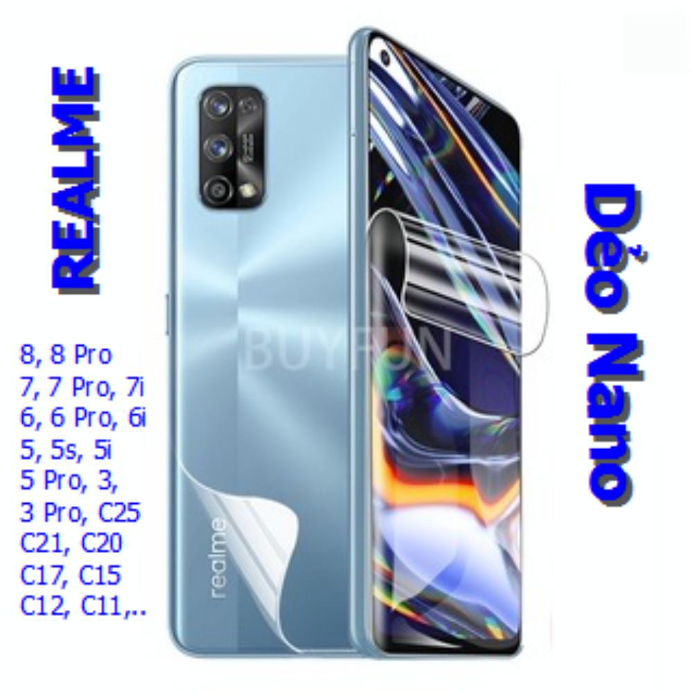 Miếng Dán Cường Lực Không Vỡ Dẻo Mõng Nano Realme 8, 8 Pro, 7, 7i, 6, 6i, 5, 5s, 5i, 3, C25, C21, C20, C17, C15, C12 C11