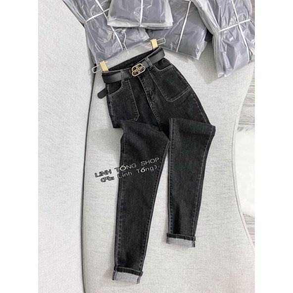 Quần jeans co giãn cạp cao túi vuông