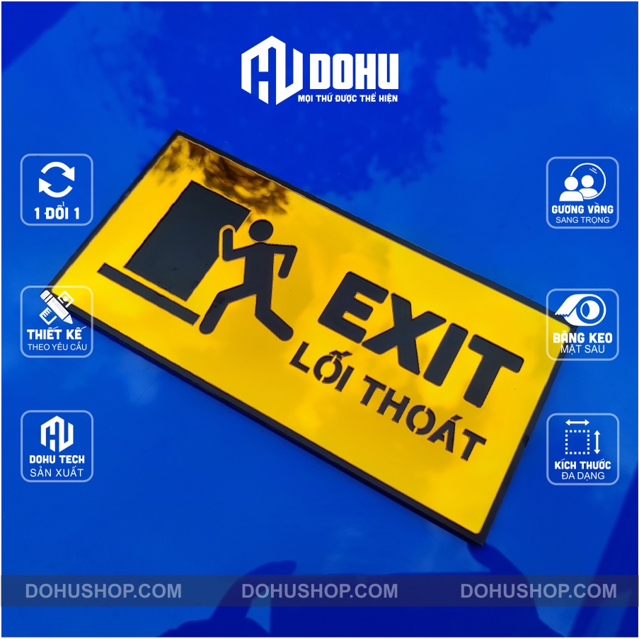 Biển Exit, Lối Thoát Gương Vàng - Sang Trọng, Hiện Đại - Có Sẵn Bằng Keo 2 Mặt Phía Sau Dán Tường - DH132