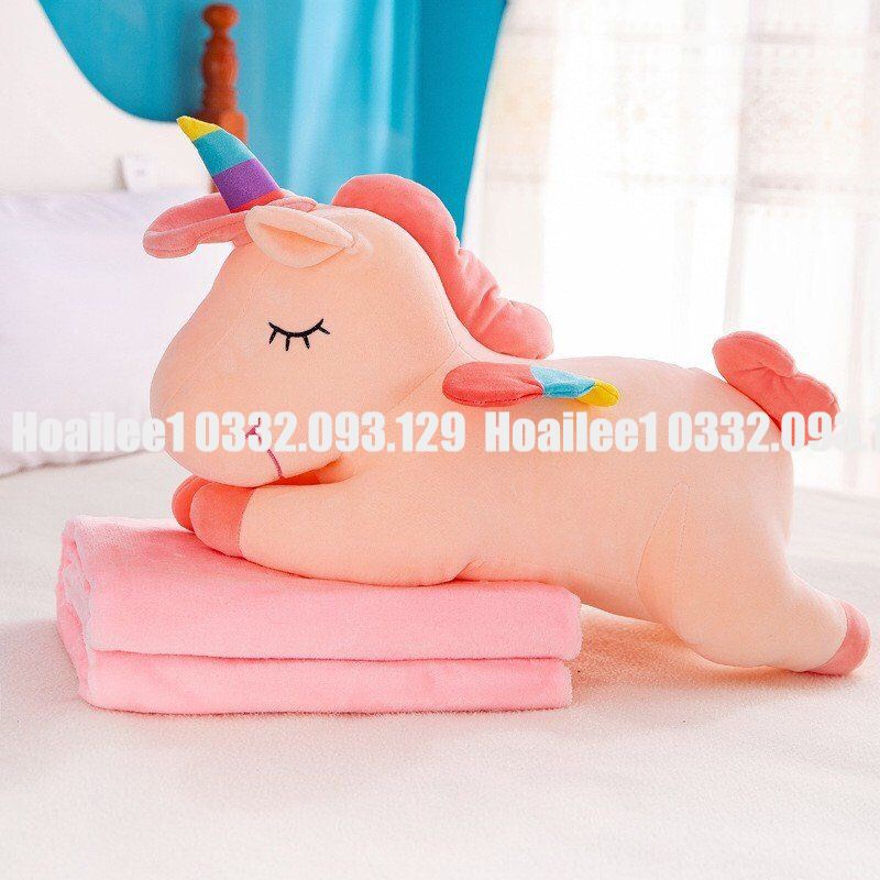 Bộ chăn gối văn phòng hình thú Ngựa Pony Chất Miniso kèm mền bông tuyết