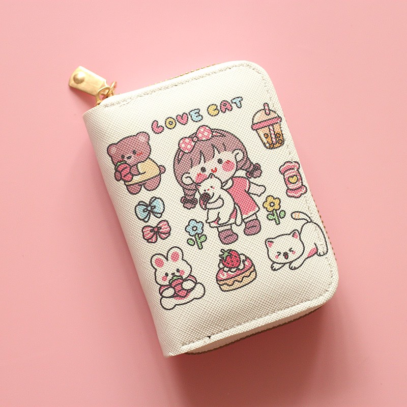 Ví Nữ Mini Cầm Tay Dáng Vuông Nhiều Ngăn Nhỏ Gọn Bỏ Túi Họa Tiết Chibiii