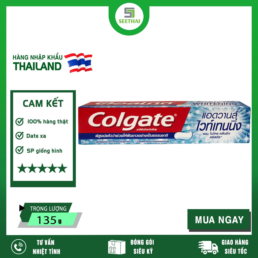 [HÀNG CHÍNH HÃNG] Kem Đánh Răng Colgate Advanced Whitening Thái Lan 135g