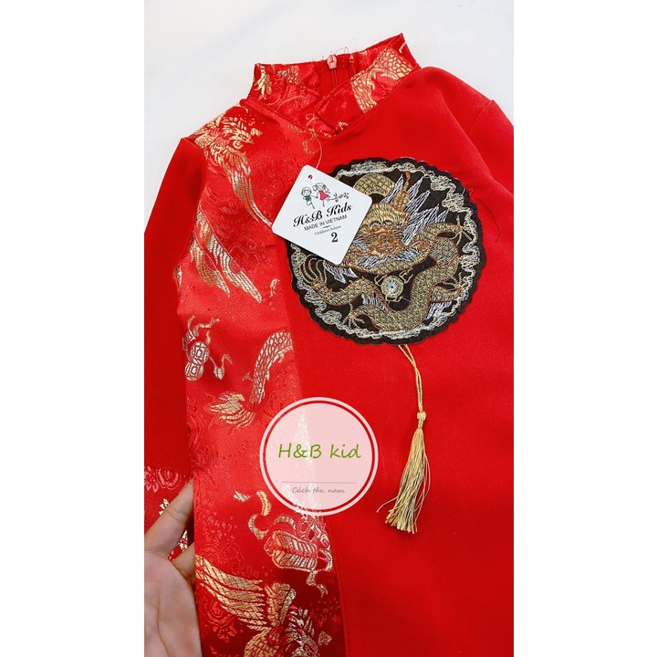Áo dài bé trai pha gấm thêu hình rồng siêu đẹp ADLT