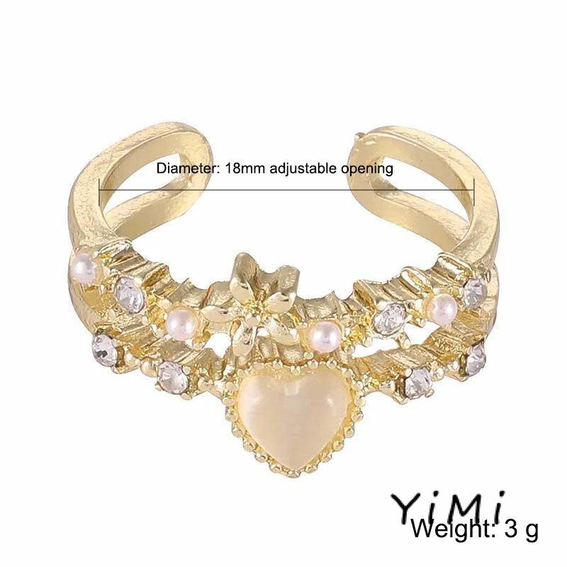 Nhẫn Đính Đá Opal Hình Trái Tim Phong Cách Hàn Quốc Thời Trang