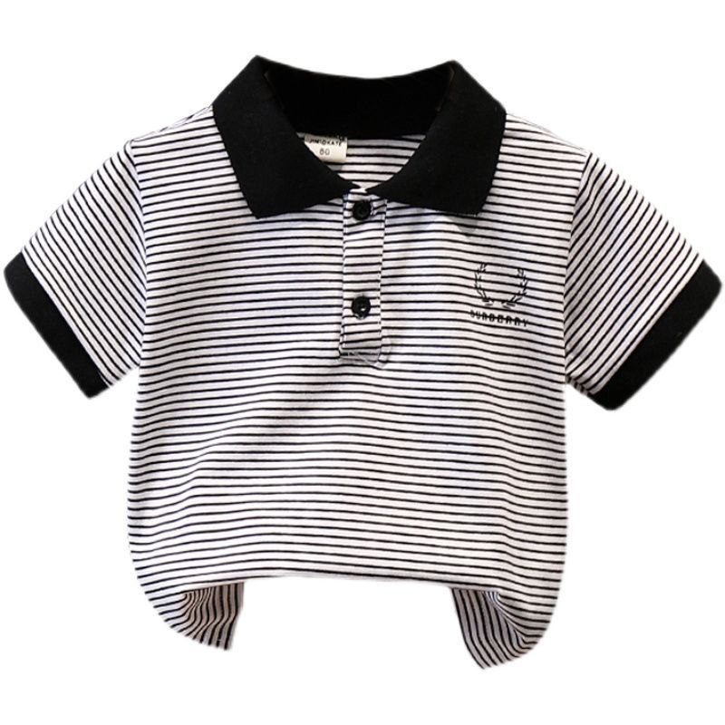 Áo Thun Polo Tay Ngắn Cổ Bẻ Chất Liệu Cotton Nguyên Chất Mỏng Họa Tiết Kẻ Sọc Cho Bé Trai
