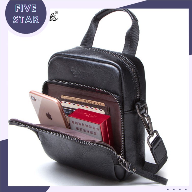 Contact HOT!! Genuine Leather Bags Men High Quality MB112 - Túi Đeo Chéo Da Bò Kiểu Balo Nhỏ Gọn Đựng Ví Nam