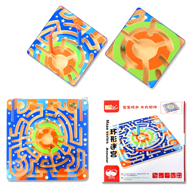 Bộ Đồ Chơi Gỗ 2 IN 1 Mê Cung Bi Nam Châm Kết Hợp Trò Chơi BoardGame Cờ Cá Ngựa