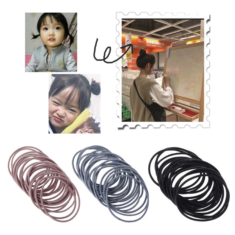 Set 20/50/100 dây buộc tóc 5cm màu trơn phong cách Hàn Quốc cho nữ