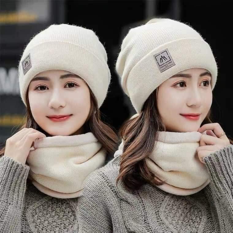 Mũ kèm khăn len lót bông nữ siêu ấm thời trang cho nữ, nam dùng cũng đẹp